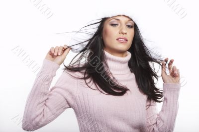 beautiful brunette with hatl posing