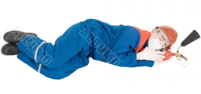 Worker and fire-extinguisher