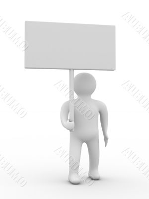 person hold a banner on white background. 3D image
