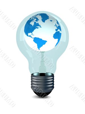 globe in bulb on white background. 3D image