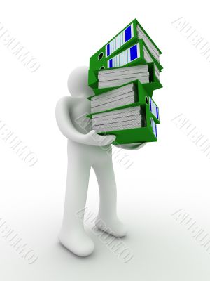 person with accounting folders. Isolated 3D image