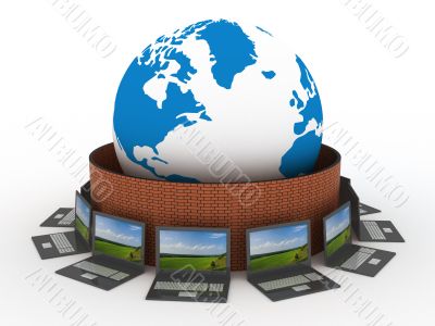 Protected global network the Internet. 3D image.