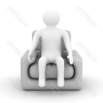 person sitting in an armchair. Isolated 3D image
