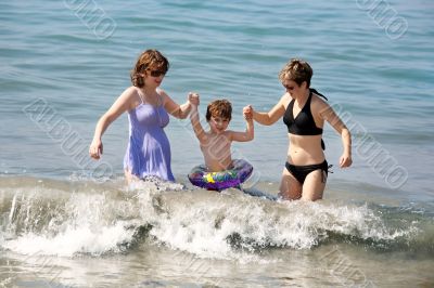 Two women and a baby