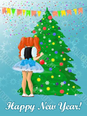 Happy New Year card with girl