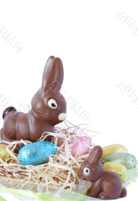 Colorful wrapped chocolate Easter eggs