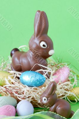 Colorful wrapped chocolate Easter eggs