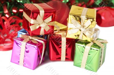 Stack of colorful Christmas gift boxes
