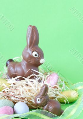 Two chocolate Easter bunnies