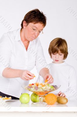 Mother and son and the salad