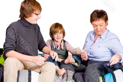 Young boy`s tickling