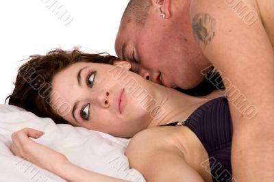 Boyfriend and girlfriend in a passionate kiss