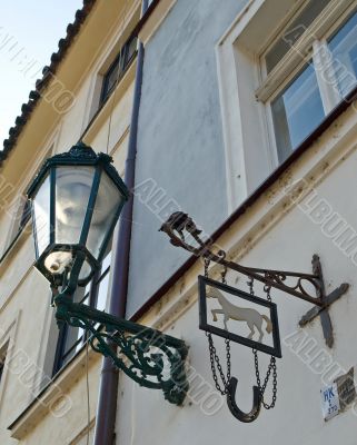 Lamp shadow on the house wall