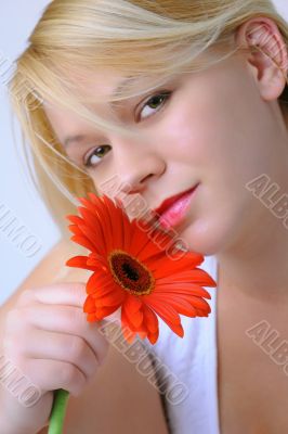Young Woman with Red Flower