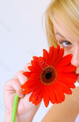 Young Woman with Red Flower