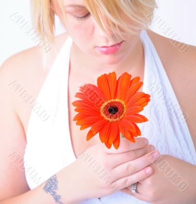 Young Woman with Red Flower