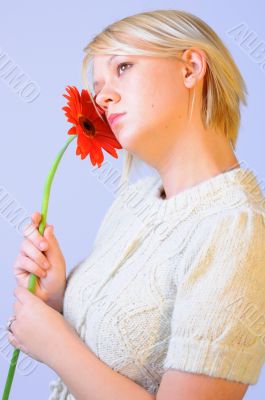 Young Woman with Red Flower