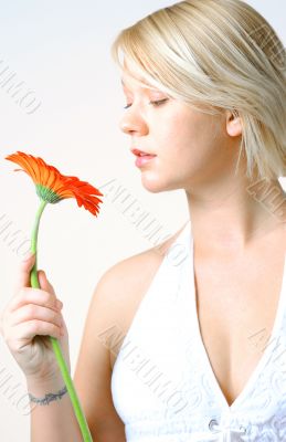 Young Woman with Red Flower