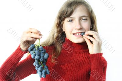 girl and grapes
