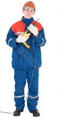 Laborer with drill