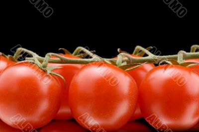 Ripe tomato on black macro