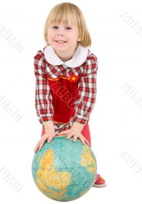 Little girl and terrestrial globe