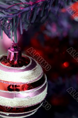 Christmas ornaments on tree.