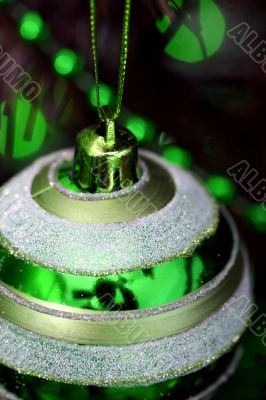 Christmas ornaments on tree.