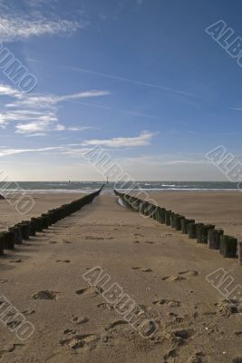 North Sea beach with breakwater,Netherlands