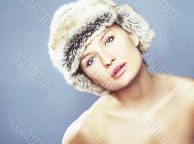 Blond Woman Wearing Fur Hat