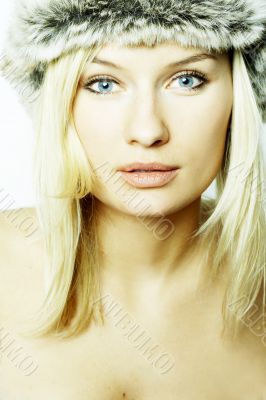 Blond Woman Wearing Fur Hat