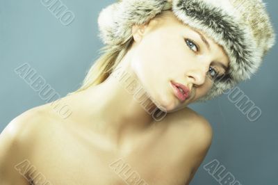 Blond Woman Wearing Fur Hat