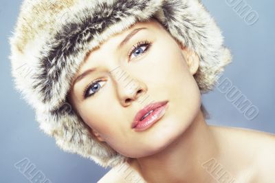 Blond Woman Wearing Fur Hat