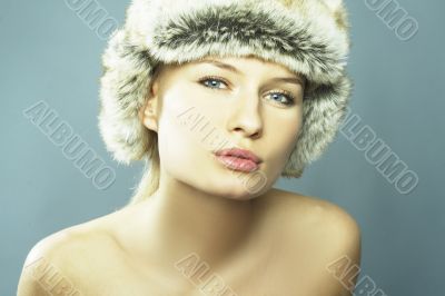 Blond Woman Wearing Fur Hat