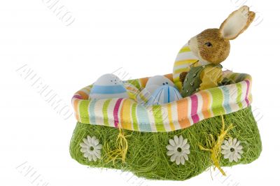 Easter bunny in the nest with eggs