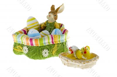 Easter bunny in the nest with eggs
