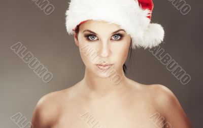 Woman wearing santas hat