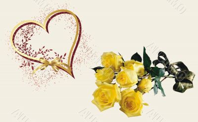 Heart and  yellow roses