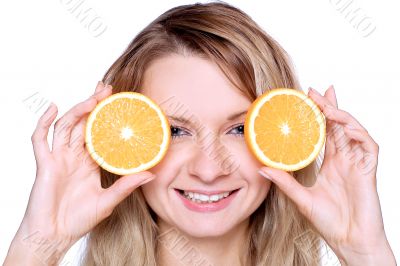 woman holding the orange