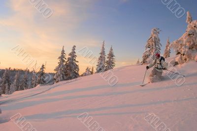 Skiier at Sunset