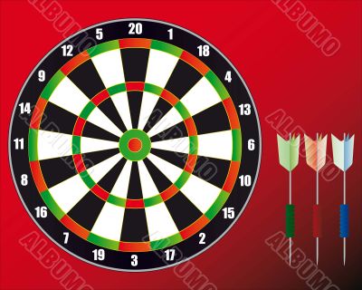  A set for game in Dart on a red background.