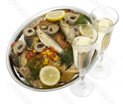 Champagne with fish plate, ash wednesday and Sylvester