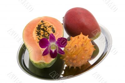 Papaya, Mango, Kiwano, Orchid
