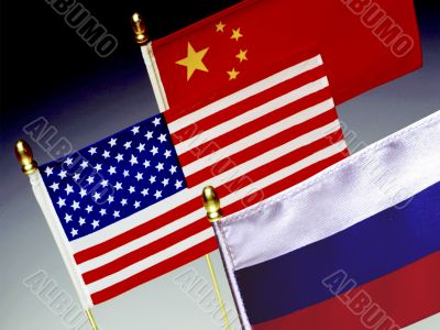 American, Russian and Chinese Flags