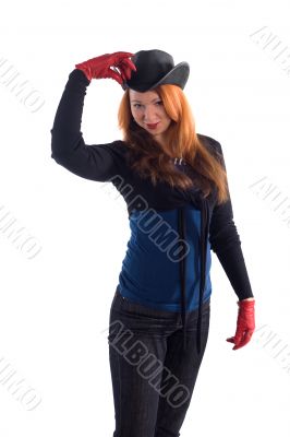 Young girl and red gloves