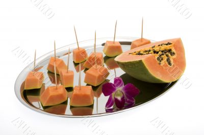 Papaya on a silver tray