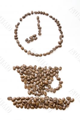 Coffee beans clock at 8
