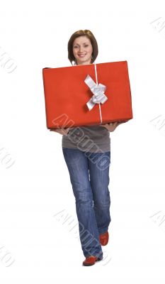 Woman with a red gift box