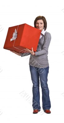 Woman with a red gift box