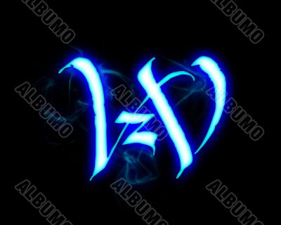 Blue flame magic font over black background. Letter W